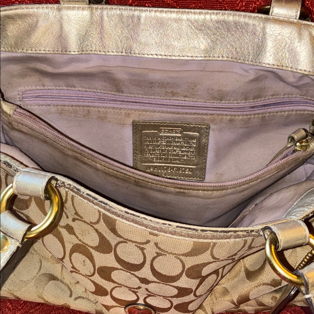 Coach Beige and Gold Shoulder Bag